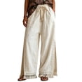 thumbnail image 2 of Wide Leg Pants for Women Flowy Palazzo Drawstring Elastic Waist Trousers with Pockets Casual Home Clothes, 2 of 5