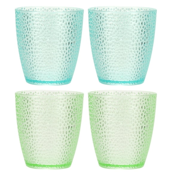 Uxcell Clear Plastic Reusable Drinking Glasses, 6.8oz Hobnail Drinking Glasses Set Plastic Water Cup Unbreakable Stackable for Beer Cocktail Water Juice Whiskey(Blue/Green, 4Pcs)