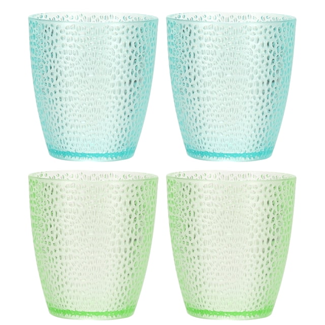 Uxcell Vasos de Plástico Transparentes Reutilizables, Juego de Vasos de Hobnail de 6.8oz, Taza de Agua de Plástico Irrompible Apilable para Cerveza, Cóctel, Agua, Jugo, Whisky (Azul/Verde, 4 Piezas)