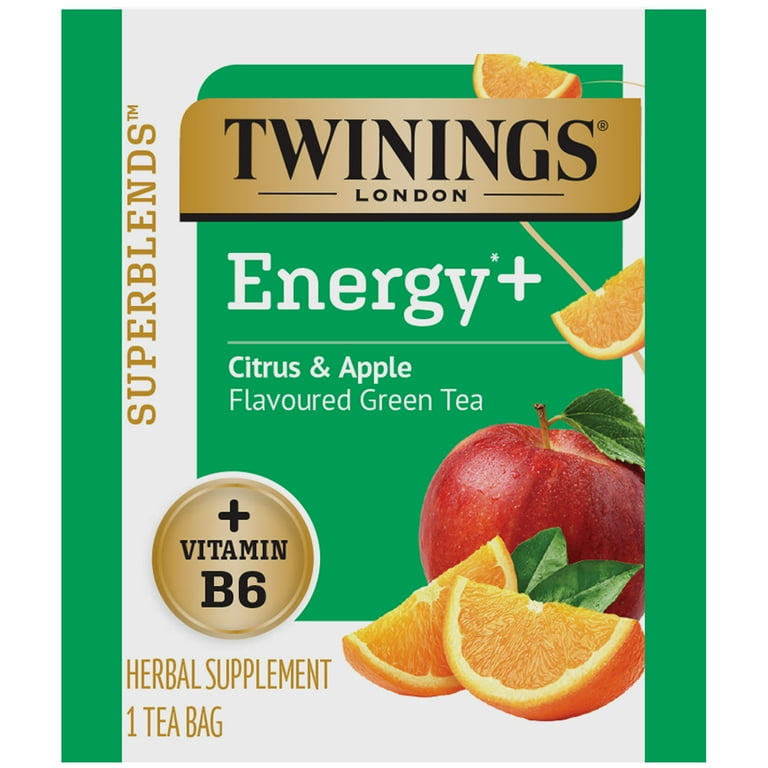 Twinings Energy+ Vitamin B6, Citrus Apple Green Tea Bags, 16 Count