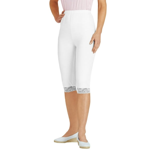 AmeriMark Women's Capri Leggings with Lace Trim Bottom and Stretch