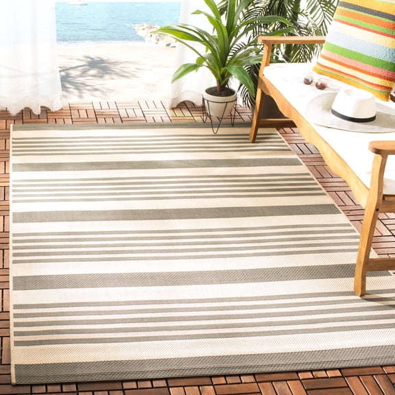 Safavieh Courtyard Caroline Striped Indoor/Outdoor Area Rug, Gray/Bone, 5'3" x 5'3" Square
