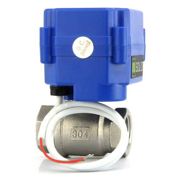 U. S. Solid IP65 Motorized Ball Valve 1/2 in NPT Full Port Stainless Steel AC/DC 9-24V 2 Wire Auto Return Wiring Normally Open Blue Casing