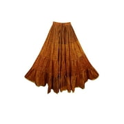 Mogul Women's Maxi Skirt Orange Peasant Summer Vintage Silk Sari Boho Chic Long Skirts
