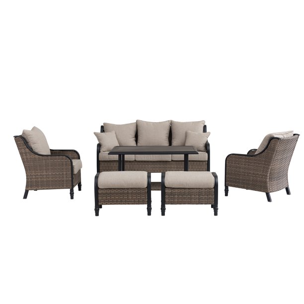Sunjoy Berrian Brown Wicker and Steel Outdoor Deep Seating 6piece Conversation Set with