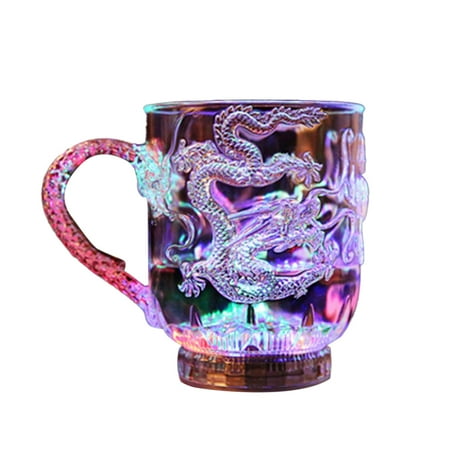 

1pc LED Acrylic Flashing Colorful Induction Cup Mug Color Changing Sensitive Drinking Cup for Water Milk Tea Coffee Drinks Drago