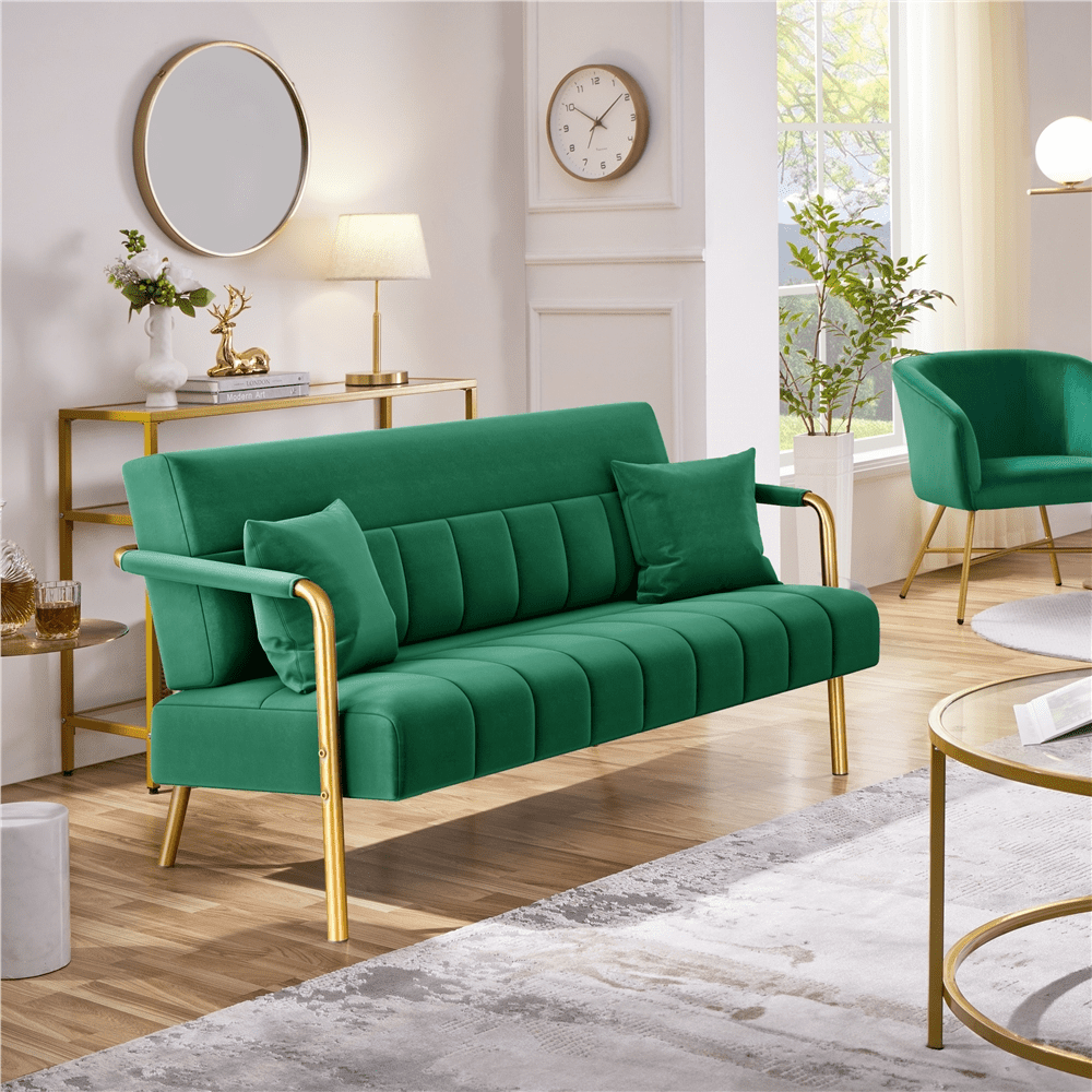 Yaheetech 56.6'' W Modern Upholstered Sofa Couch with 2 Pillows, Green