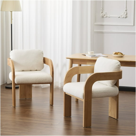 JERFIT 2-Pack Modern Dining Chairs with Padded Back Pillows, White Boucle Upholstery and Solid Wood Frame for Kitchen and Dining Room