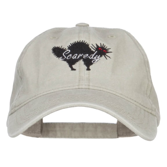 Scaredy Cat Embroidered Washed Cap - Stone OSFM