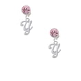 thumbnail image 2 of Delight Jewelry Silvertone Small Gelato Script Initial - Y - Pink Crystal Clip on Earrings, 2 of 5