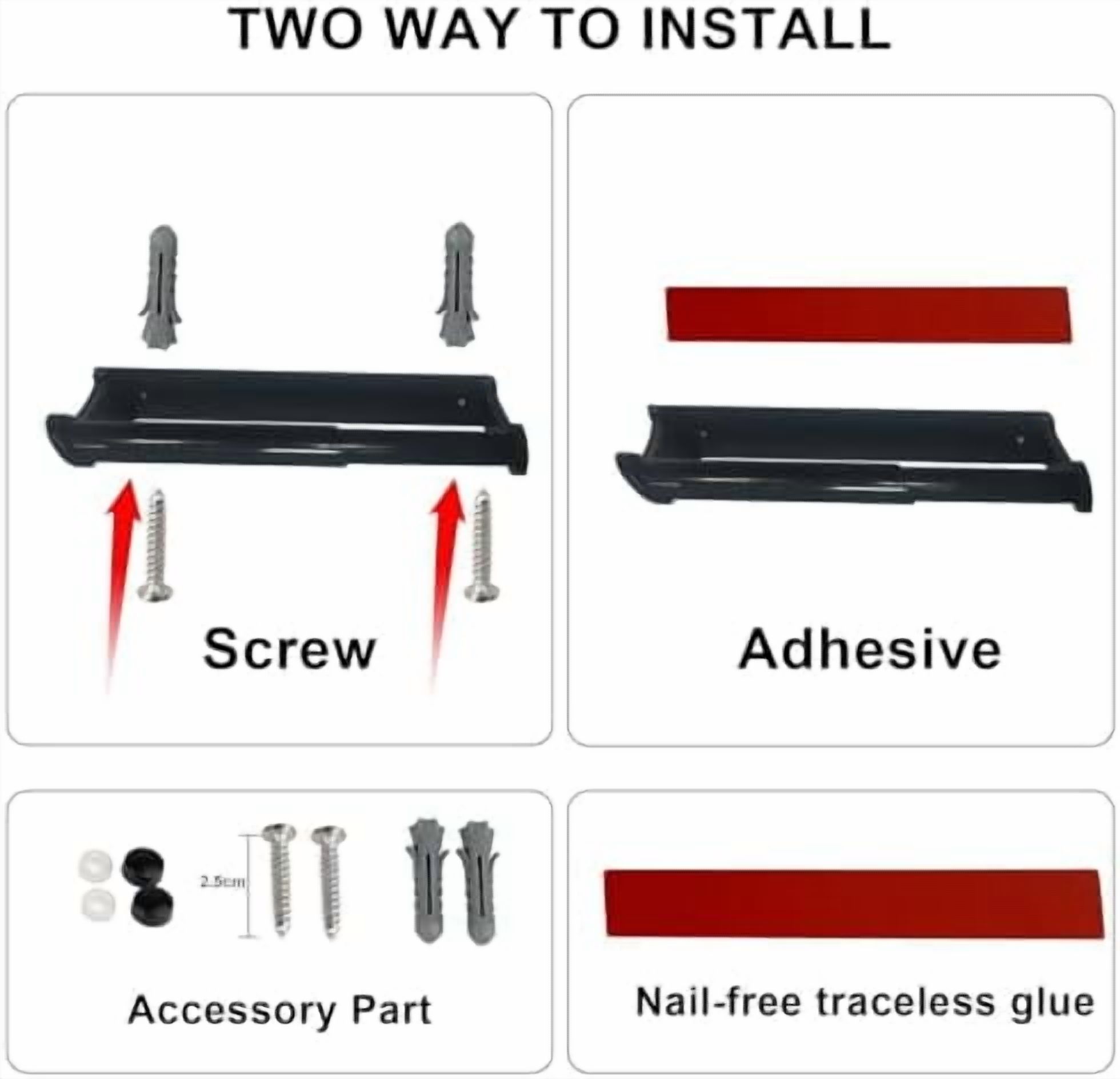 Paper Towel Holder Under Cabinet, Paper Towel Holder, Aluminum Alloy Kitchen Towel Holders, Self Adhesive Kitchen Roll Holder for Kitchen, Bathroom, Living Room (Black)