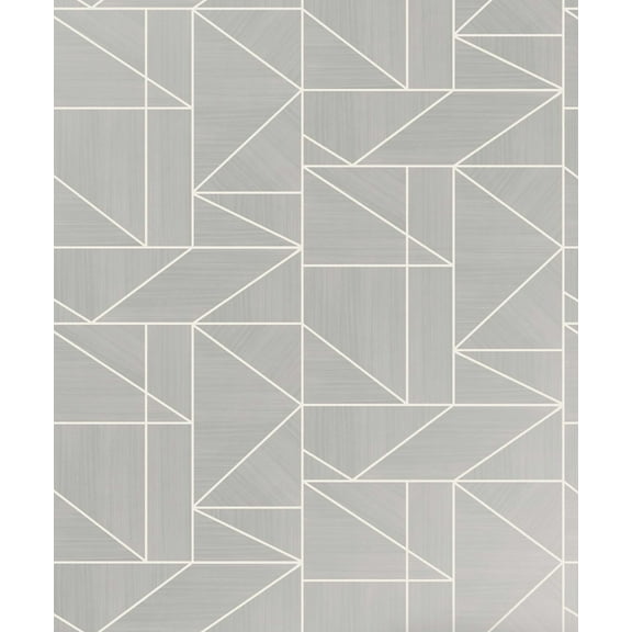 Advantage Ina Silver Geometric Unpasted Vinyl Wallpaper, 20.5-in by 33-ft, 56.4 sq. ft.