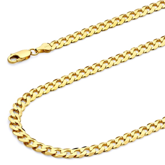Wellingsale 14k Yellow Gold Polished Solid 6mm Flat Cuban Beveled Chain Bracelet - 8.5"