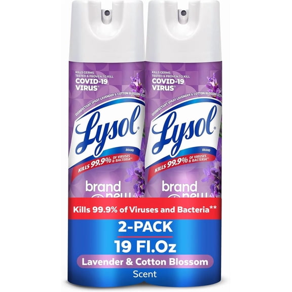 Disinfectant Spray, Sanitizing and Antibacterial Spray, For Disinfecting and Deodorizing, Lavender & Cotton Blossom Scent, 19 Oz (Pack of 2)