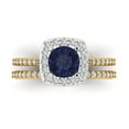 thumbnail image 2 of 1.58 ct Brilliant Round Cut Blue Sapphire 18K Yellow/White Gold(multi tone) Halo Solitaire with Accents Engagement Bridal Wedding Ring Band Set size 6.75, 2 of 7