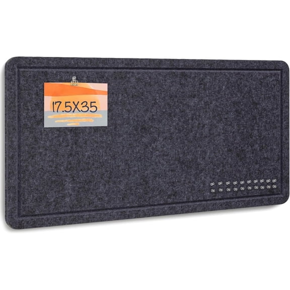 Bulletin Board, 35 x 17 1/2 inches Felt Board - Decorative Pin Board, Cork Board Alternative for Wall, Foldable Picture Board Self-Adhesive Vision Board Prayer Board with 20 Pushpins Dark Gray