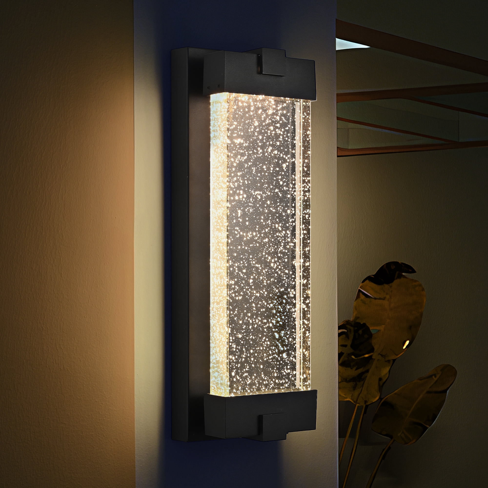 Leumius 19"(H) Black Outdoor Wall Light with Bubble Crystal Glass, LED Light Source, Weatherproof Exterior Sconce for Patio, Porch or Garage (1-Pack)