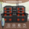 thumbnail image 4 of COSVALVE PU Leather Electric Massage Reclining Loveseat Chair Two-Seater Sofa Lumbar Heating with Cup Holders,Remote Control(Black), 4 of 19