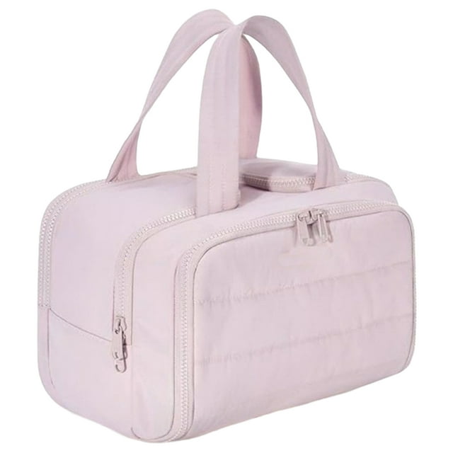 Naiovety Bolsa de maquillaje de gran capacidad y bien organizada que evita confusiones con 4 compartimentos. Almacenamiento y organización del hogar rosa