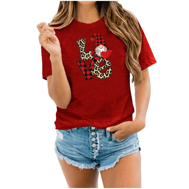 Birdeem T-Shirt à Col Rond Imprimé à Manches Courtes pour Femmes, Mode Saint-Valentin, Chemise Décontractée Ample, Hauts