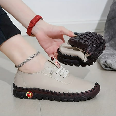 

ASWMXR Women‘s Lightweight Anti-Skid Lace Up Flat Sneakers for Casual Walking