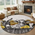 thumbnail image 2 of Round Rug 5ft Area Rug, Retro Farm Donkey Pig Cow Sunflowers Area Rugs for Living Room Bedroom, Gray Wood Grain Floor Mat Non-Slip Non-Shedding Carpet Indoor Accent Rugs, 2 of 9