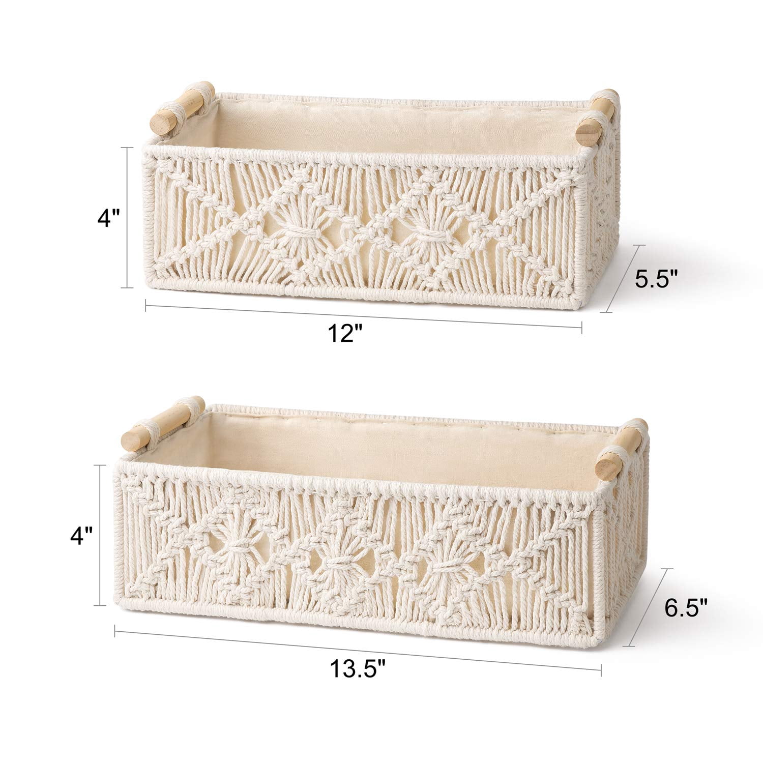Ivory Woven Cotton Storage Baskets Set of 2 Multi-Use Home Organization