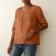 thumbnail image 5 of SSZMDLB Women V Neck 3/4 Sleeve Blouse Embroidery Boho Casual Tunic Tops Summer Vacation Outfits Flowy Shirt, Red L, 5 of 7
