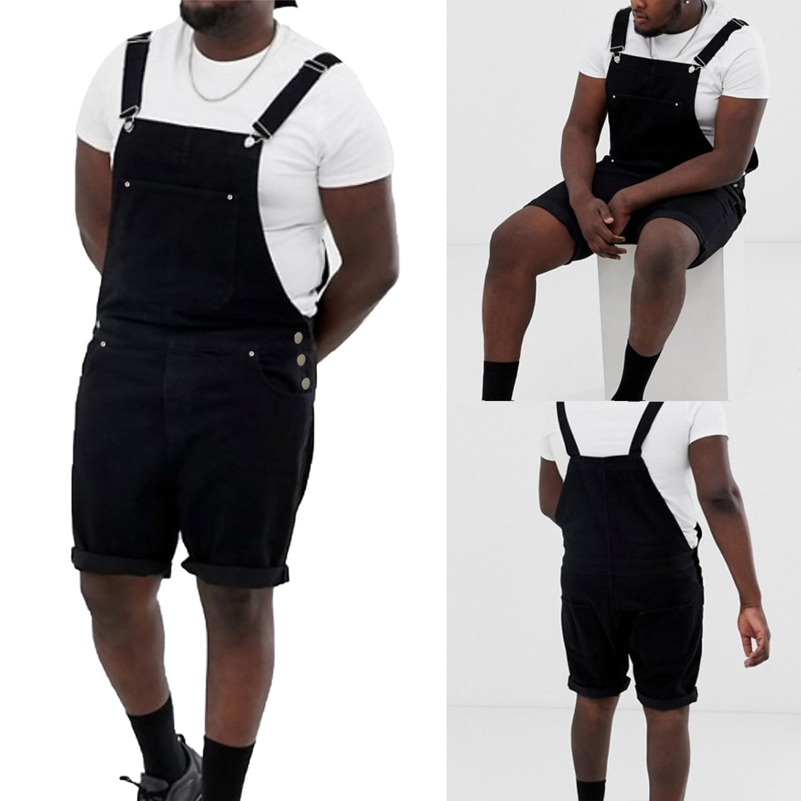 Black denim overall shorts mens deals