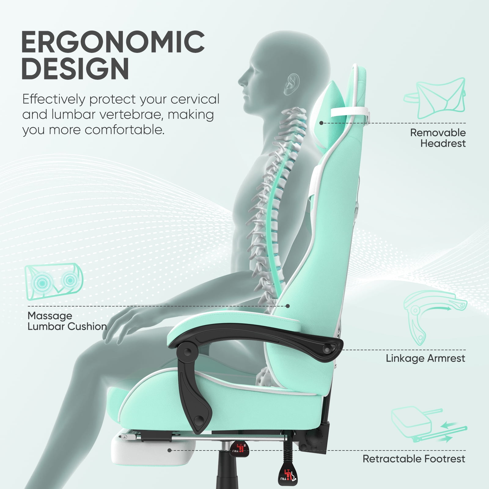 SOONTRANS Purple Gaming Chair with Footrest, Lovely Cute Bunny Ear Game Gamer Computer Chair with Massage Lumbar Support Headrest, Kawaii Desk Chair Chairs for Granddaughter,Sister,Girlfriend