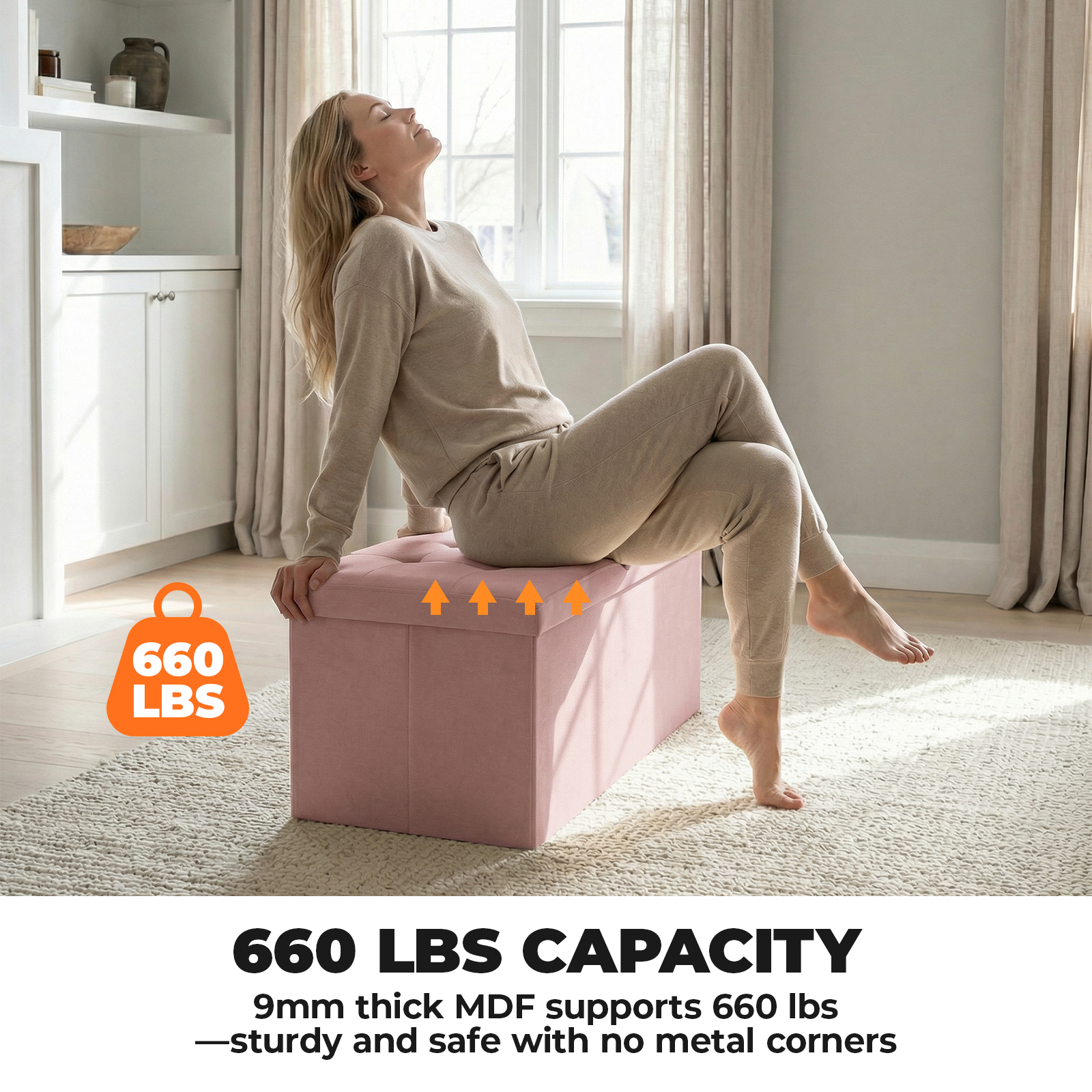 Alvantor Foldable Storage Ottoman Bench, Pink, 42 Gallon Capacity photo 4