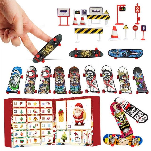 Mini patineta de dedo nueva Calendario de adviento navideño de 24 días con movimiento colorido Patineta de dedo Juguetes de recuerdo de fiesta para niños Adultos Adolescentes