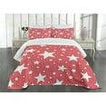 thumbnail image 3 of Ambesonne Coral Quilted Bedspread Set 3 Pcs, Big Small Vibrant Stars, Queen Size, Coral Red White, 3 of 5