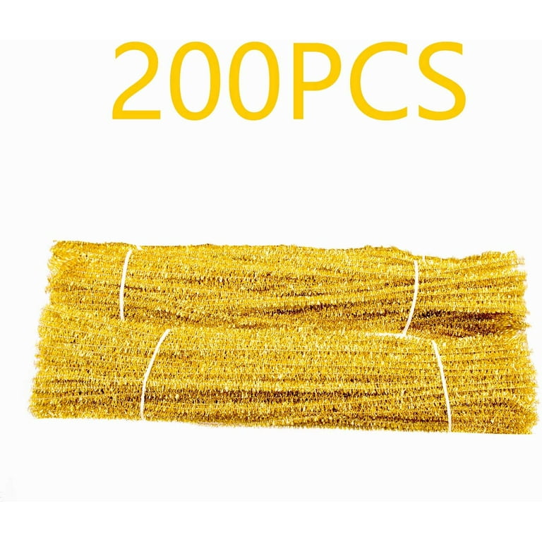 200 Pieces Pipe Cleaners Gold Chenille Stem for DIY Art Craft Decorations  (6mm x 12 Inch)