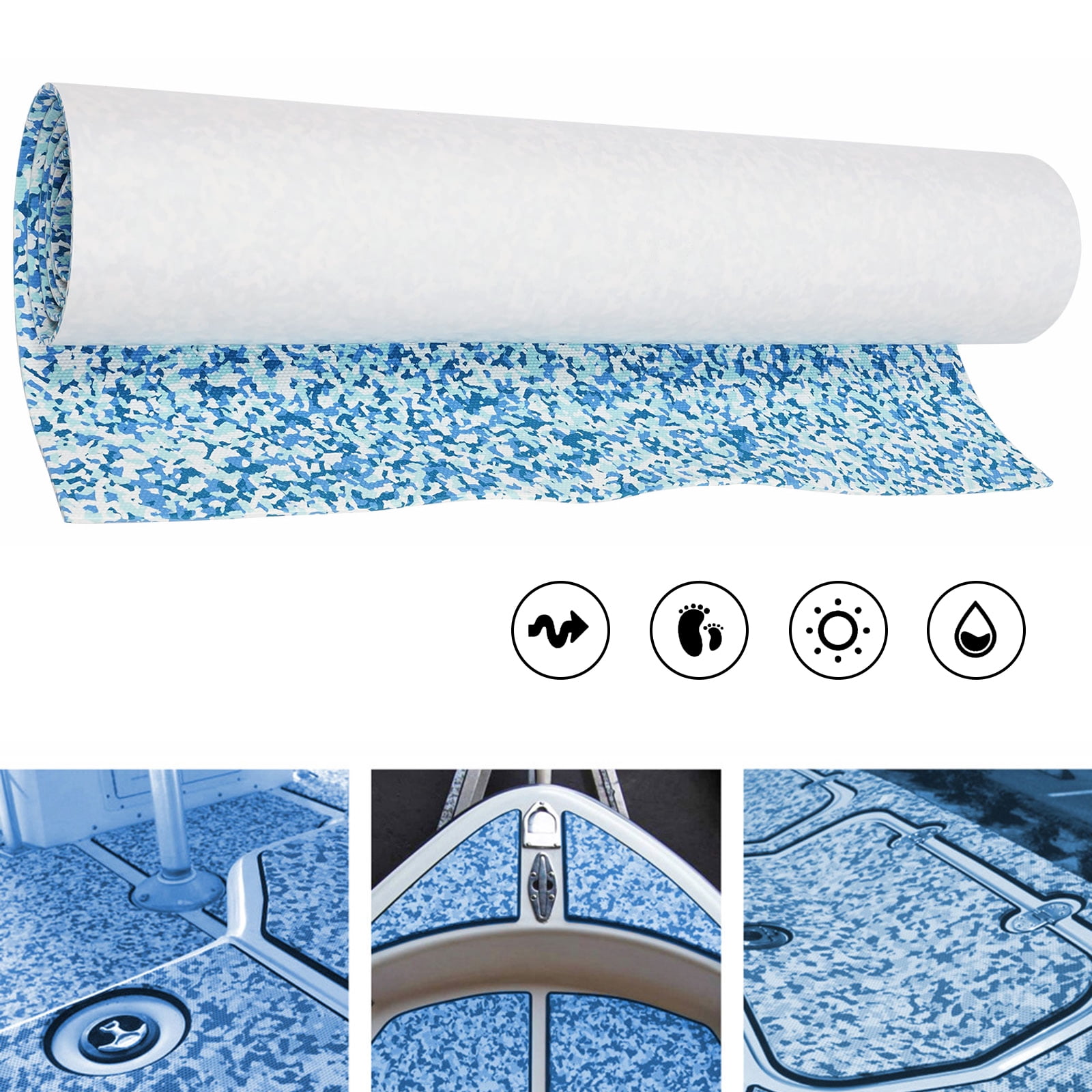 EVA Floor Mat with Glues on its Back for Boat Decks, RV Floors, Kayak Decks, Yacht Floors, Floating Docks, Surfboards, Golf Carts, Car Floors, and More (Blue White Camouflage)