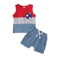 thumbnail image 1 of xiaxaixu Ensemble d'Été pour Garçons Tout-Petits Sans Manches Col Rond Contraste Couleur + Shorts à Cordon Couleur Unie, 1 of 9