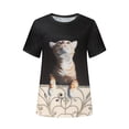 thumbnail image 4 of Camiseta informal para mujer con estampado de gato y cuello redondo, blusa de manga corta, Tops Fridja  bn4667, 4 of 5