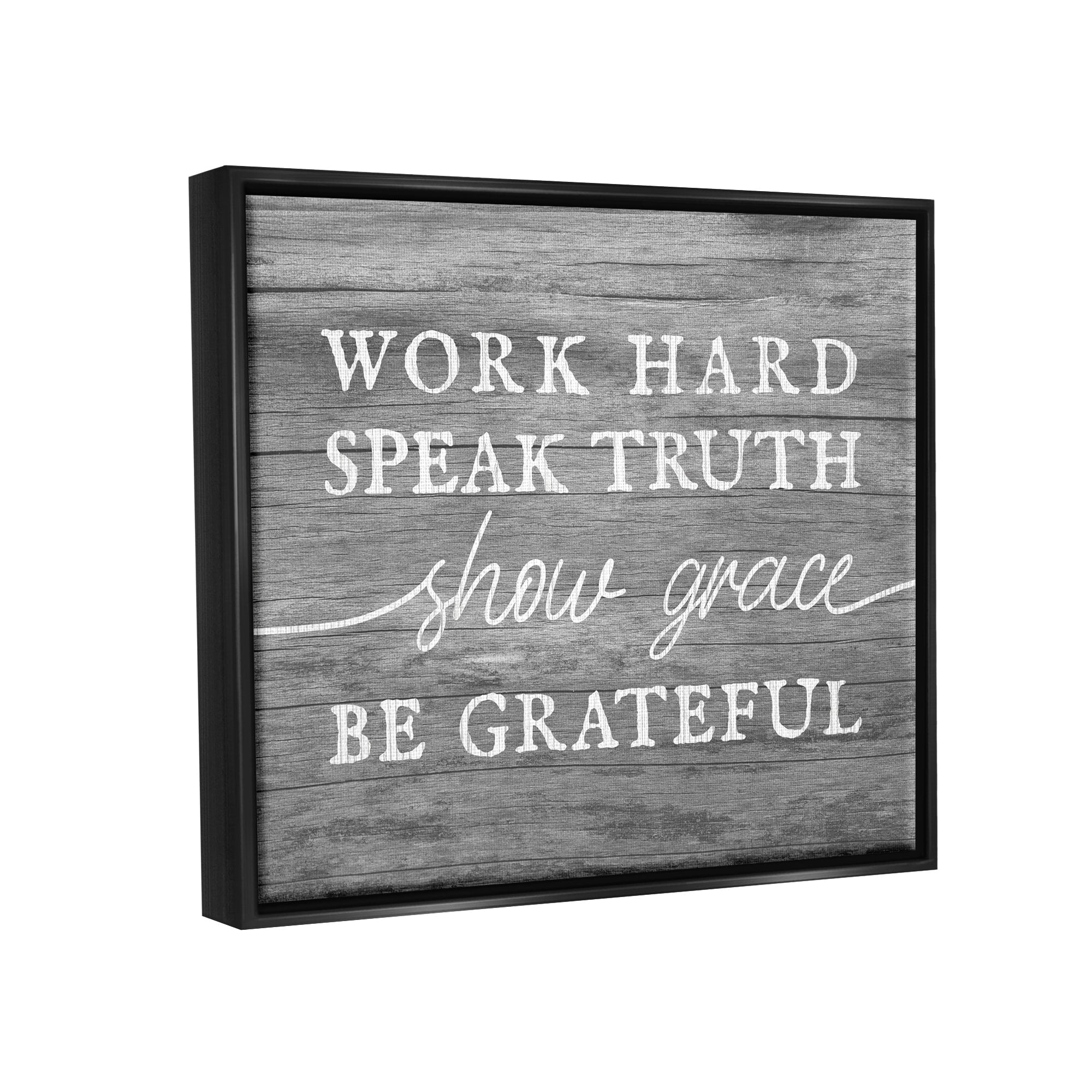 Stupell Industries Be Grateful Rustic Grain Pattern Motivational Phrase Graphic Art Luster Gray Floating Framed Canvas Print Wall Art, Design by Daphne Polselli
