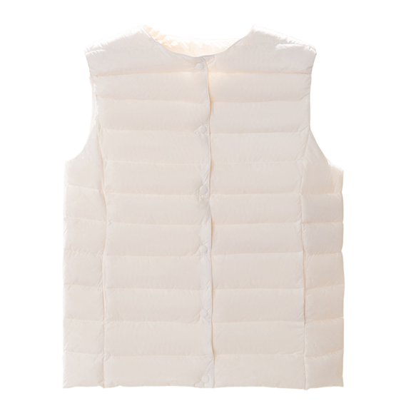 Winter Women Layering Vest Coat with Storage Bag Thin Padded Button Closure Round Neck Sleeveless Solid Color Windproof Heat Retention Outdoor Down Coat