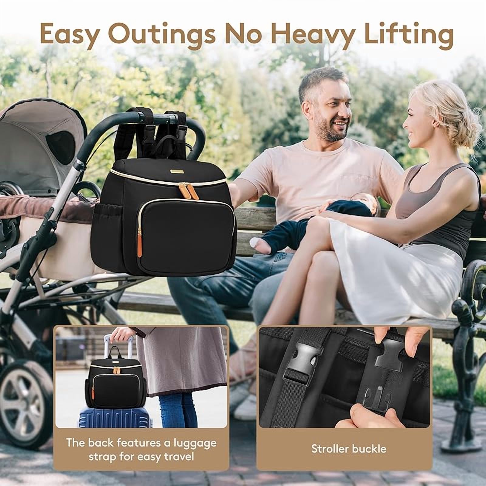 Diaper Bag Backpack, Lightweight Baby Bag for Moms and Dads, Compact Travel Diaper Backpack with Stroller Straps & Changing Pad, Waterproof & Stylish Baby Bag for Everyday Essentials