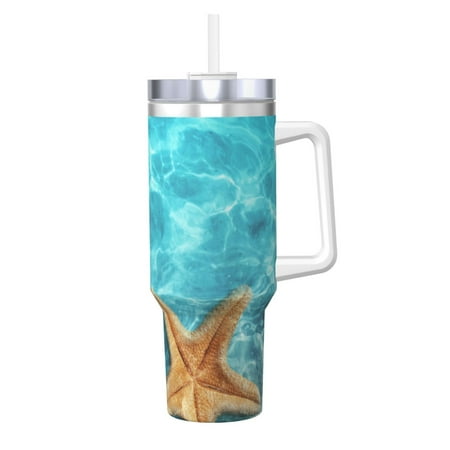 

Salouo Starfish And Seashell On The Beach 1 for 40oz Water Bottle with Handle & Flip Straw - Stainless Steel Vacuum Insulated Tumbler-Reusable Travel Coffee Mug- Gifts for Women & Men