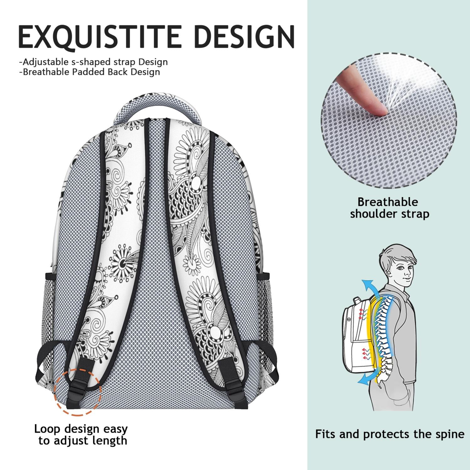 Floral Abstract Waterproof Backpack - Stylish Ergonomic School Bag with Organized Storage Pockets