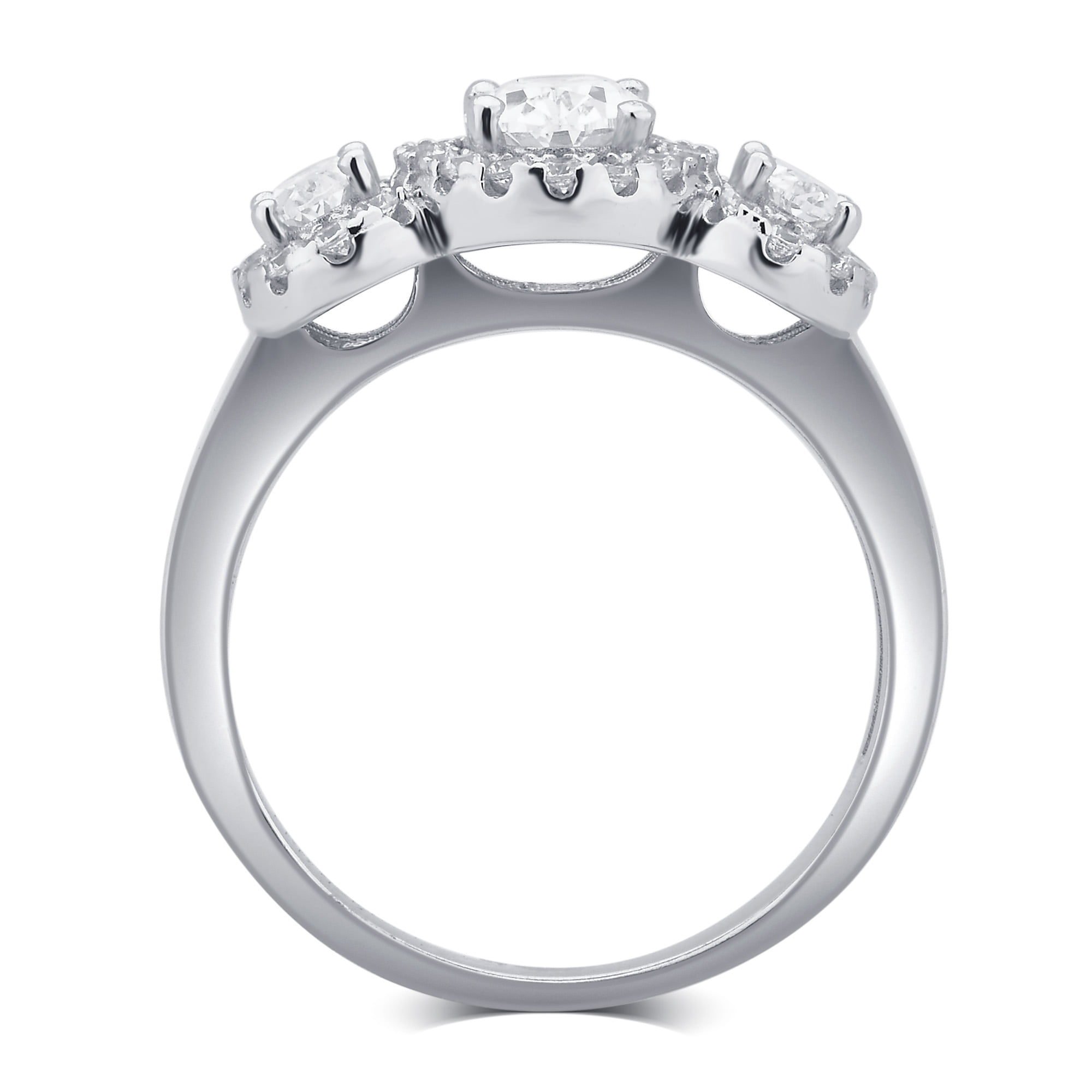 Cubic Zirconia 3 Stone Cluster Sterling Silver Engagement Ring