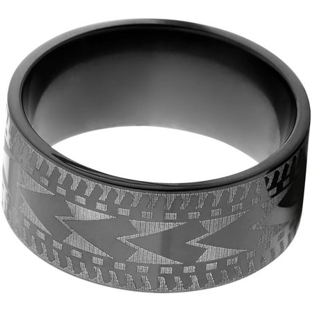 10mm Flat Black Zirconium Tribal Design Laser Ring