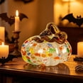 thumbnail image 2 of Fall Decor Halloween Pumpkin Decorations Hand Blown Glass Pumpkin Figurine Colorful Speckled Art Glass Pumpkin with Twisted Stem Tabletop Centerpiece for Home Desk Mantel, 2 of 6
