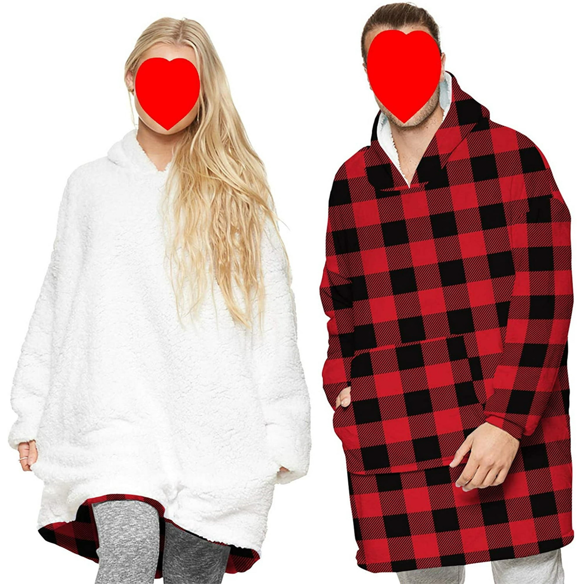 EYIIYE Blanket Hoodie Wearable Oversized Plush Blanket Hooded Sweatshirt Cartoon Print Top with Warm Front Pocket Walmart