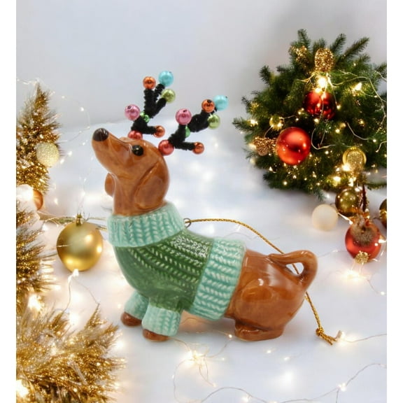 Ceramic Christmas Dachshund Ornament, Christmas Tree Decor, Dachshund Owner Gift, Dog Lover Gift