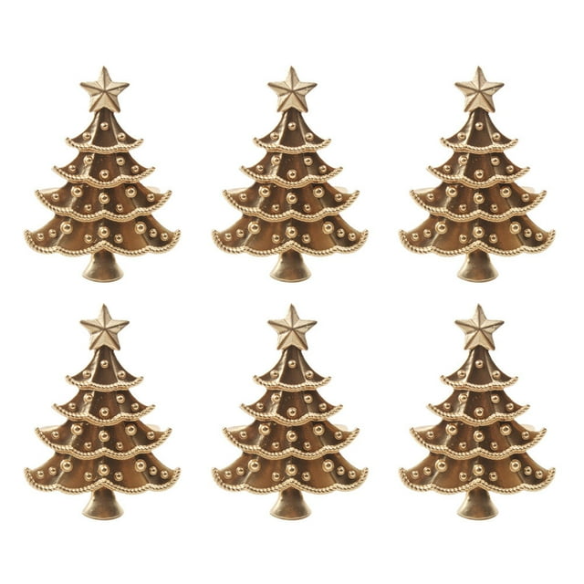6pcs Exquisite Christmas Tree Design Napkin Ring Creative Napkin Buckle Christmas Dinning Table Supplies (Golden)