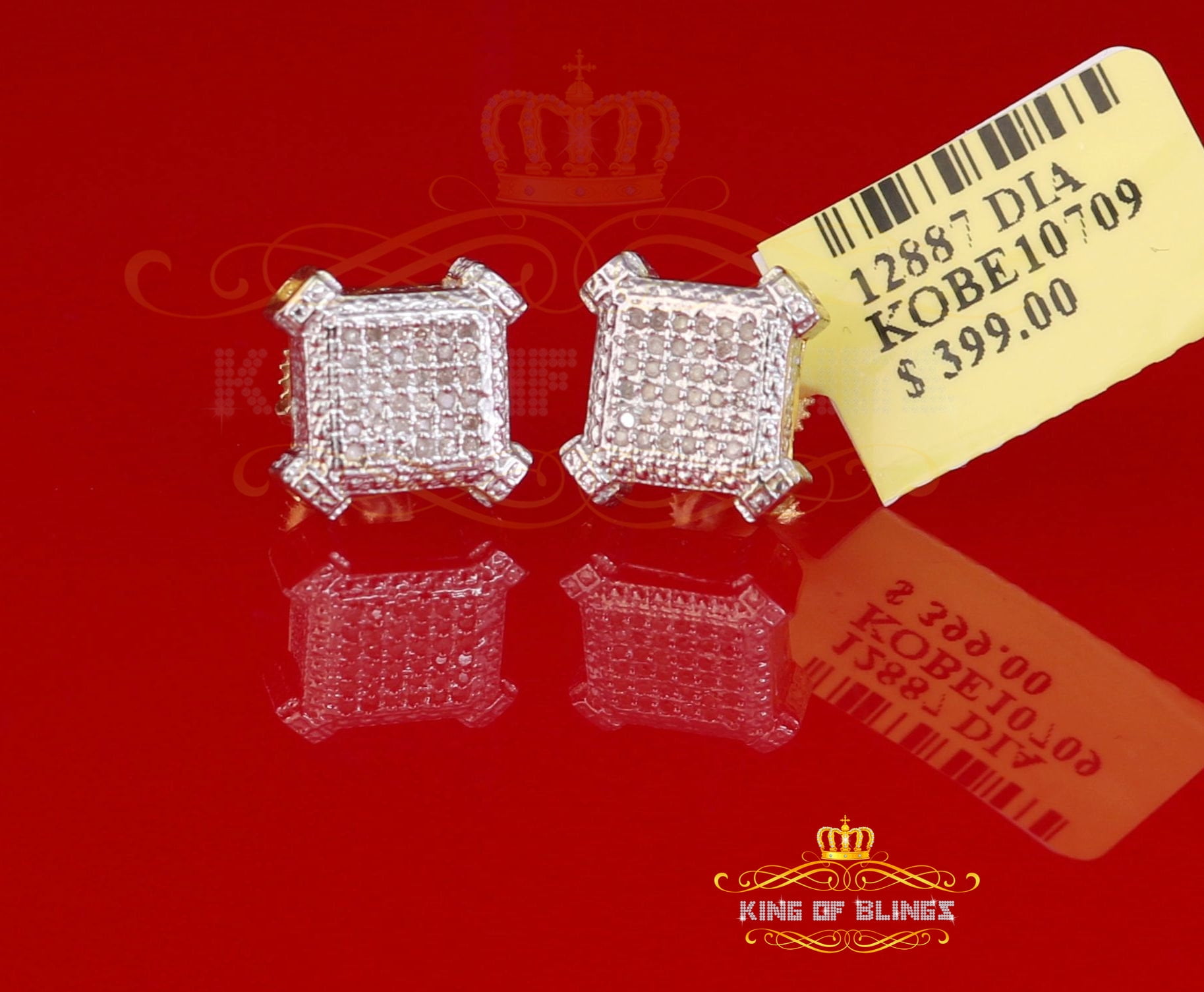 King of Bling's Aretes Para Hombre Silver 0.20ct Diamond For Women's/ Men's Yellow Stud Earrings
