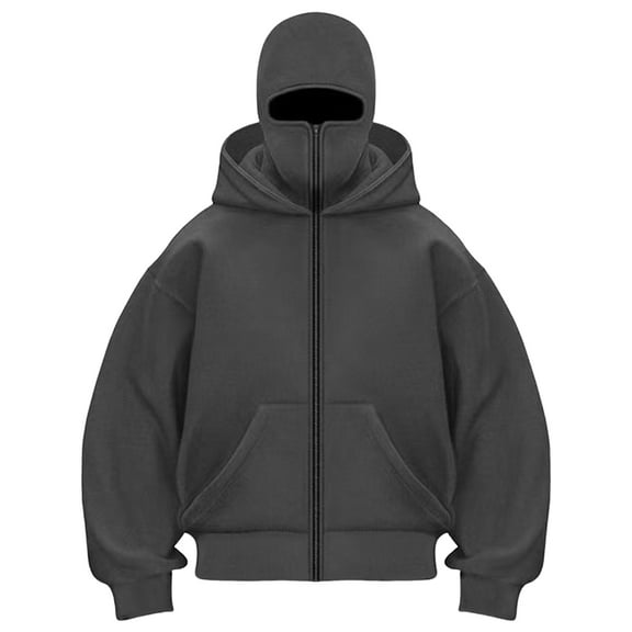 vigerakr Women Balaclava Hoodie - Zip Up Hoodie Built In Balaclava, Double Hooded Sweatshirt with Wind Resistant Mask (Dark Gray, XL)